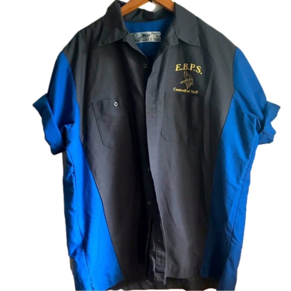 Unique Vintage Work Shirt. Red Kap Brand, Grey And Royal Blue. Men’s XL.
